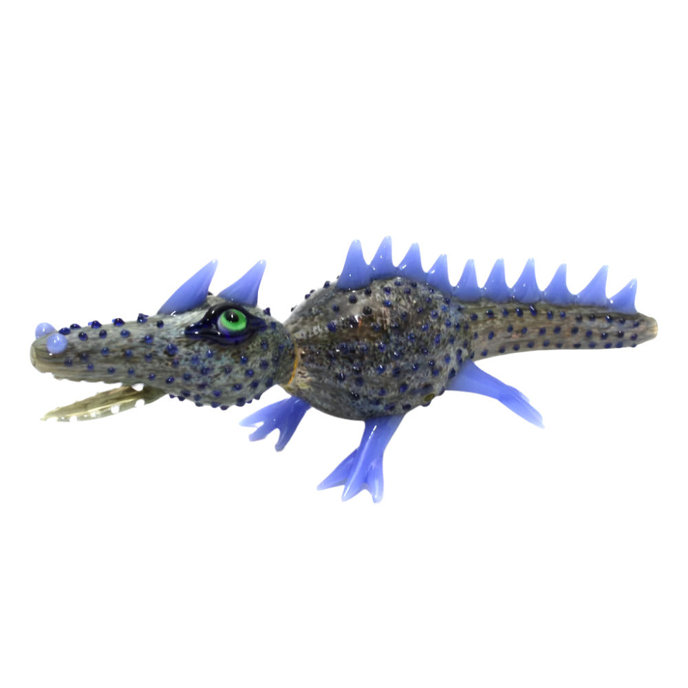 10.5-inch large size crocodile glass pipe featuring a unique crocodile-inspired design, detailed glasswork, durable construction, smooth polished finish, and bold artistic styling.