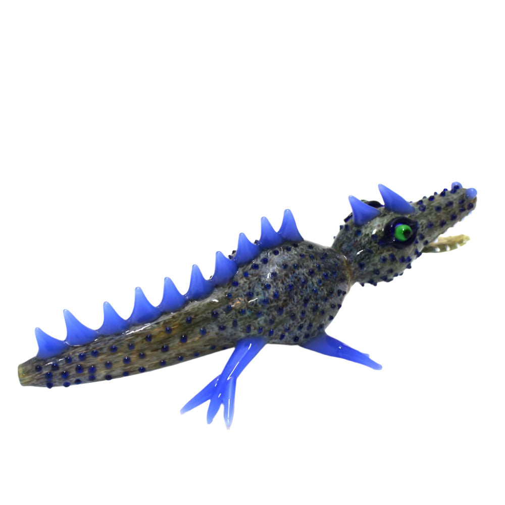 10.5-inch large crocodile design glass pipe featuring detailed crocodile-inspired glasswork, sturdy construction, smooth polished finish, and distinctive artistic styling.