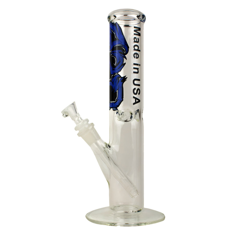 10 Inch Straight Tube Water Pipe with Colorful Glass Accents, Flat Bottom Base, and Classic Straight Design