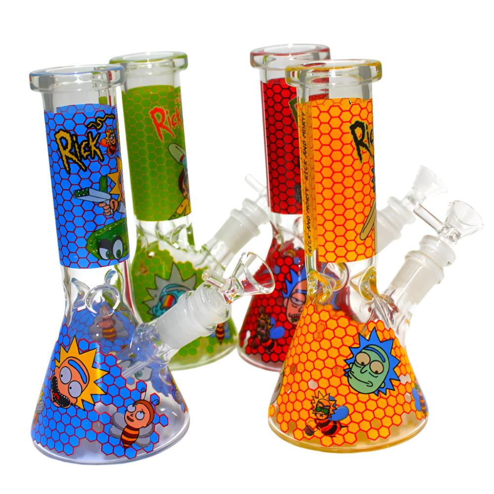 10 Inch Colorful Decal Design Beaker Glass Water Pipe with 14mm Male Glass Bowl and Wide Stable Base for a Stylish Appearance