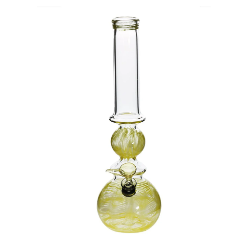10-inch USA Made Round Art Design Water Pipe featuring durable glass construction, artistic round design, quality craftsmanship, and built-in water chamber.