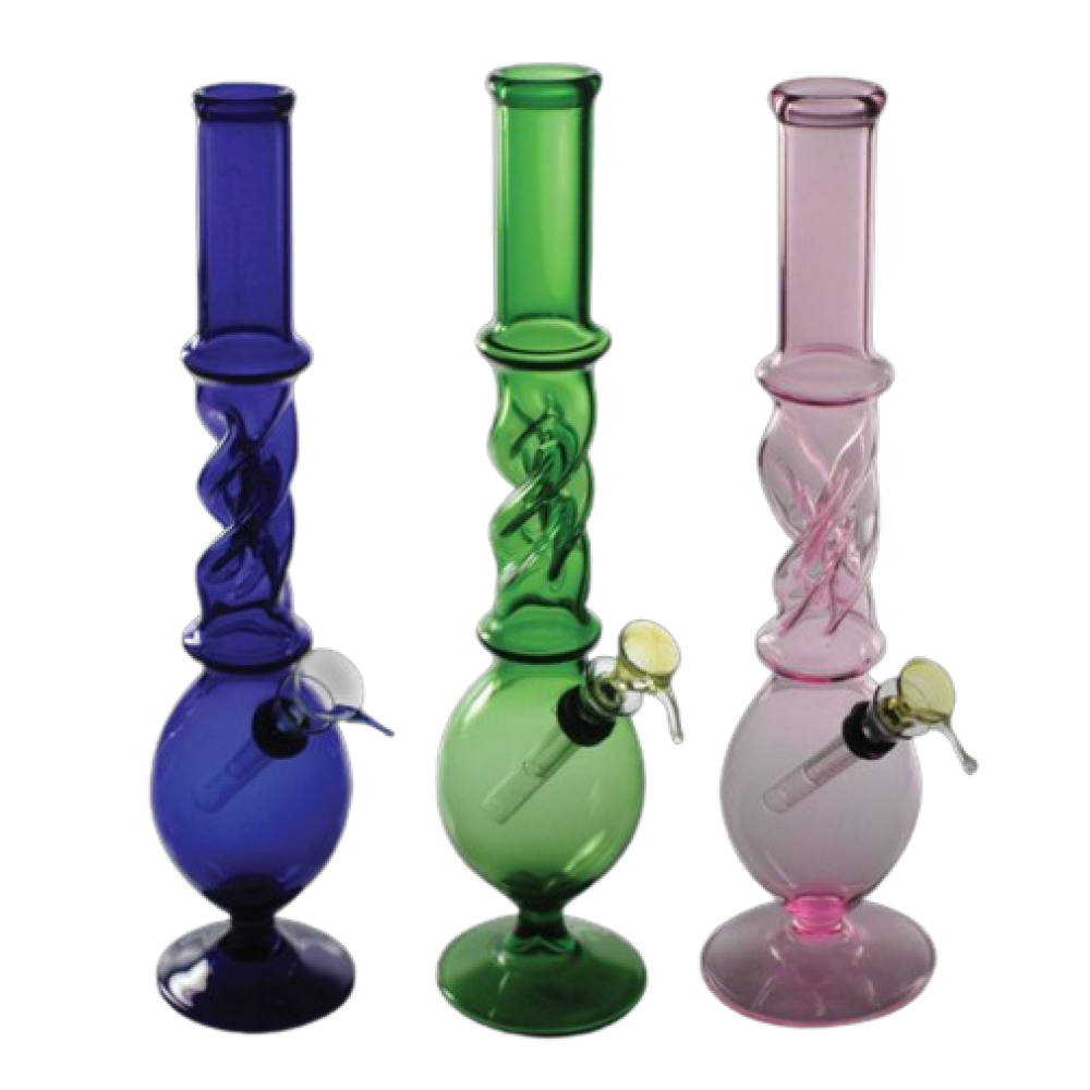 13-inch Twisted Neck Pedestal Base Water Pipe featuring a unique twisted neck design, stable pedestal base, durable glass construction, and built-in water chamber.