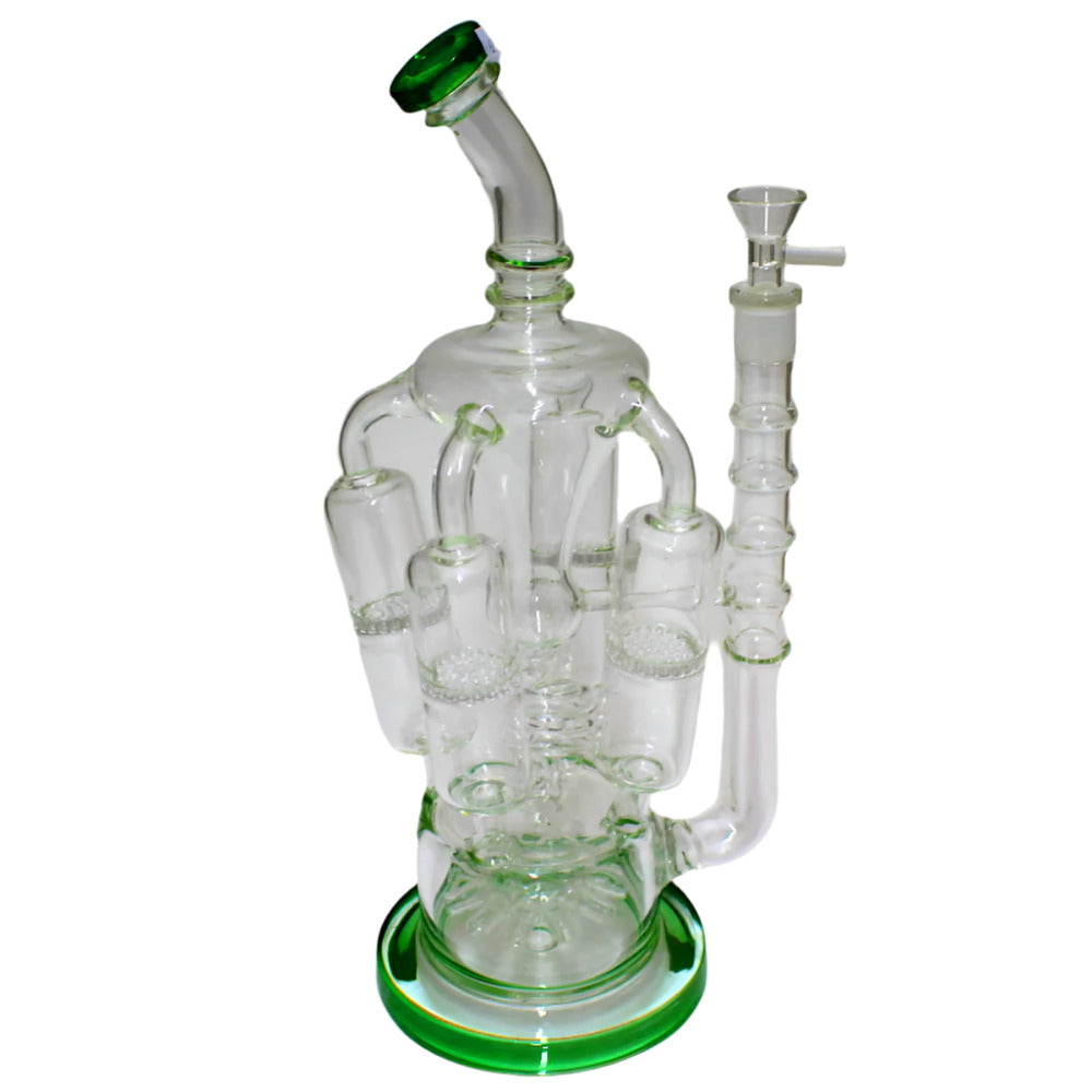 14-inch glass water pipe with 4 honeycomb discs and shower head percolator, glass-on-glass (G-G) connection