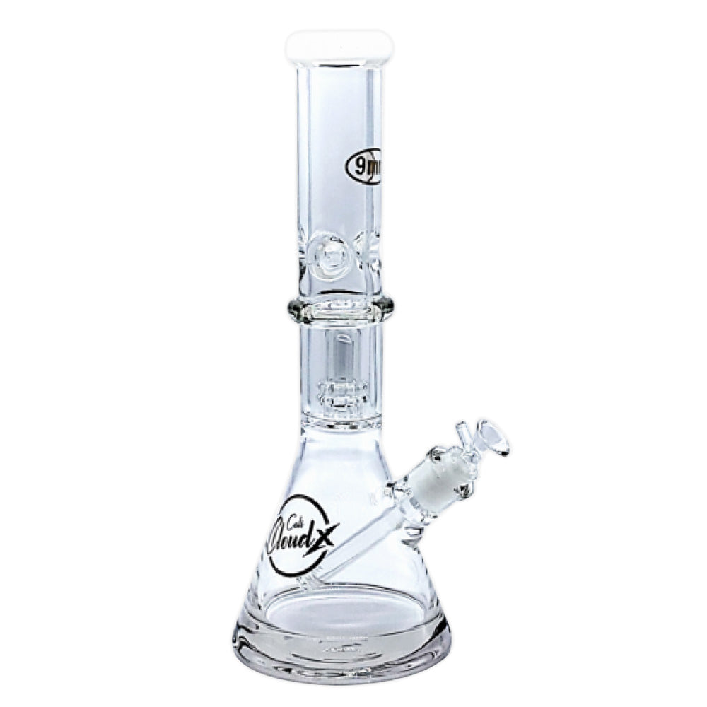 15-inch Cali Cloudx 9mm double-ring percolator water pipe featuring thick glass construction, a stable base, polished finish, and modern percolator design.