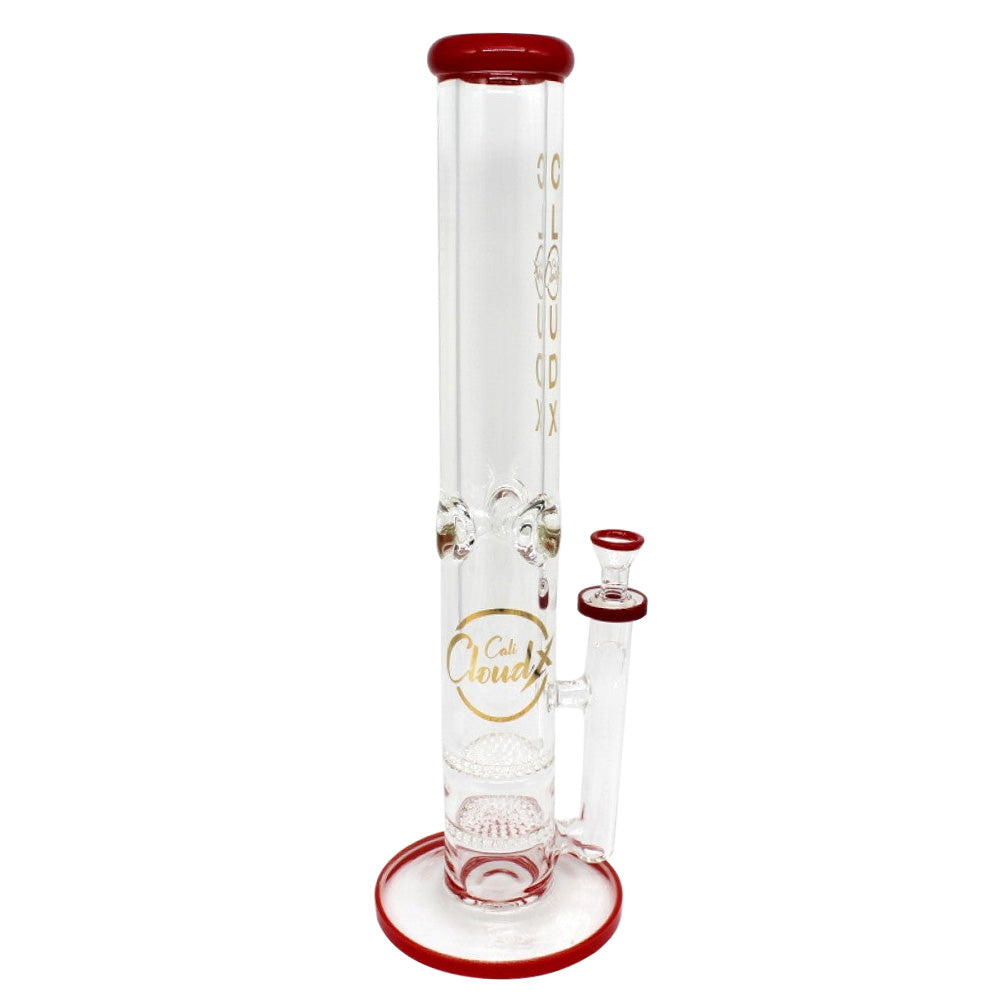 15-inch double honeycomb glass water pipe by Cali Cloudx featuring dual percolators, durable glass construction, sturdy base, smooth finish, and modern straight design.