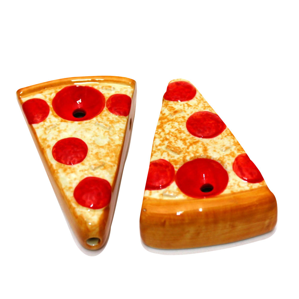 3.5-inch ceramic pizza mini hand pipe featuring a compact design, durable ceramic construction, pizza-inspired artwork, and lightweight profile.