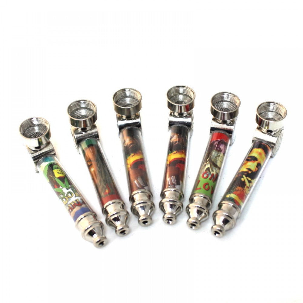 3.5-inch colorful picture metal hand pipe featuring decorative artwork, durable metal construction, compact design, and lightweight profile.