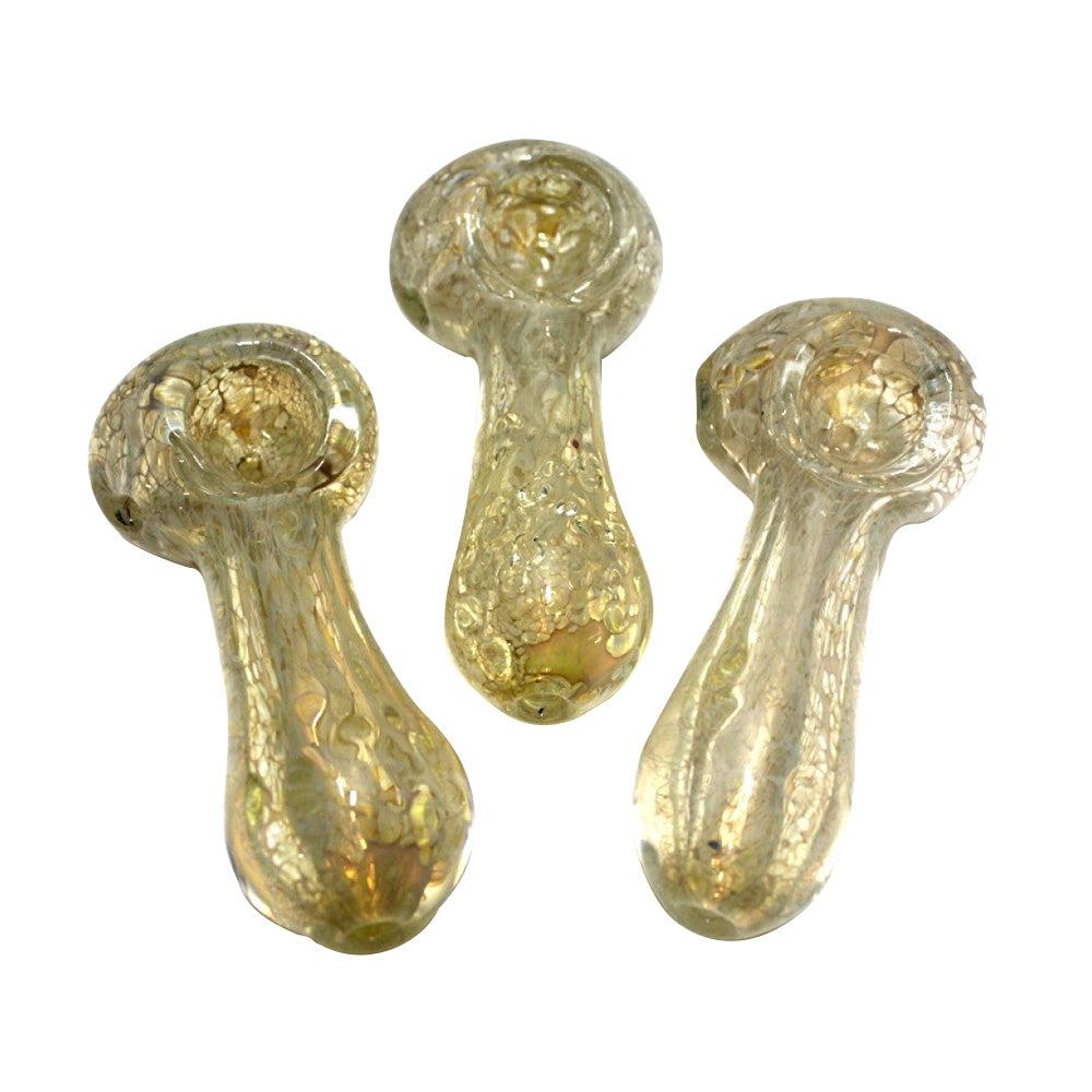3.5-inch silver fumed bubble design heavy-duty glass pipe featuring silver fumed detailing, bubble-inspired design, sturdy glass construction, smooth finish, and artistic styling.