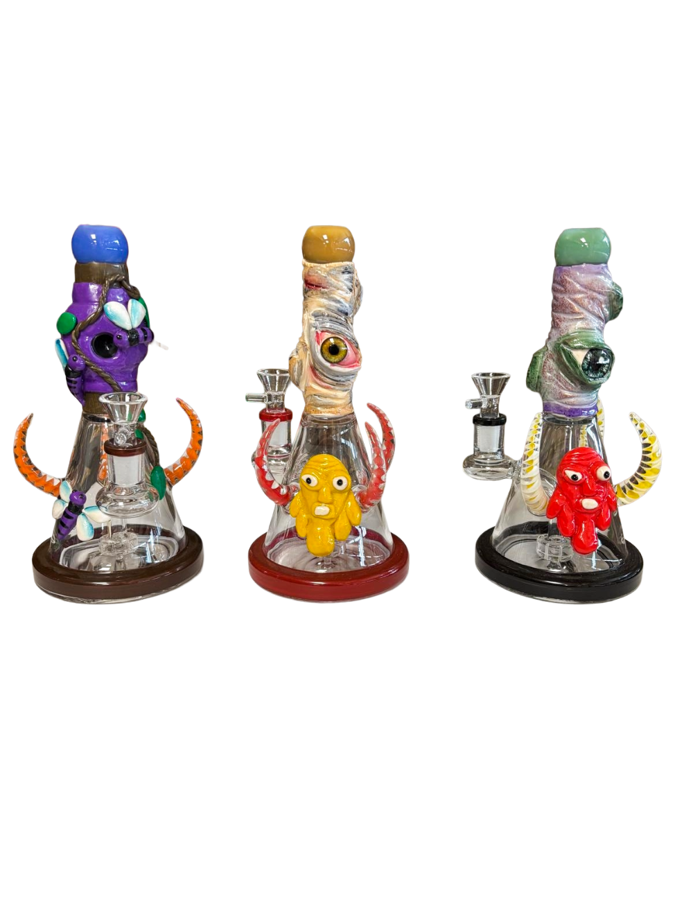 Monster mash beaker base 3 horn with eye water pipe