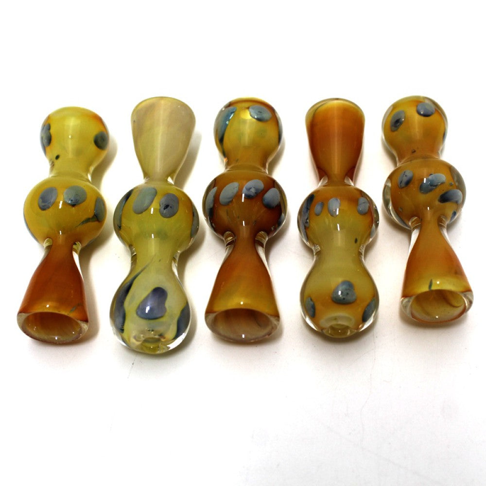 3-inch color dotted thick glass chillum featuring vibrant dotted patterns, heavy-duty glass construction, compact design, smooth finish, and artistic styling.