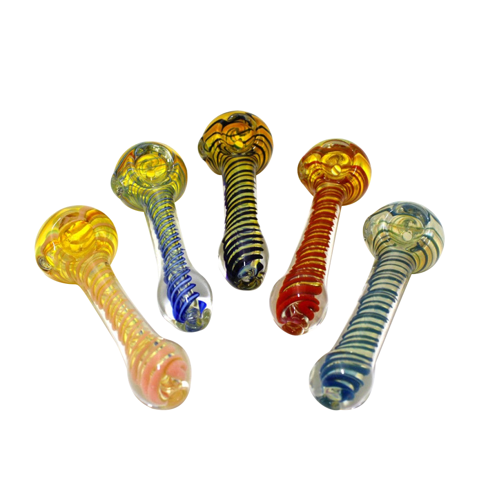 3-inch inner swirl coil heavy-duty glass hand pipe featuring thick glass construction, intricate swirl detailing, compact design, and polished finish.