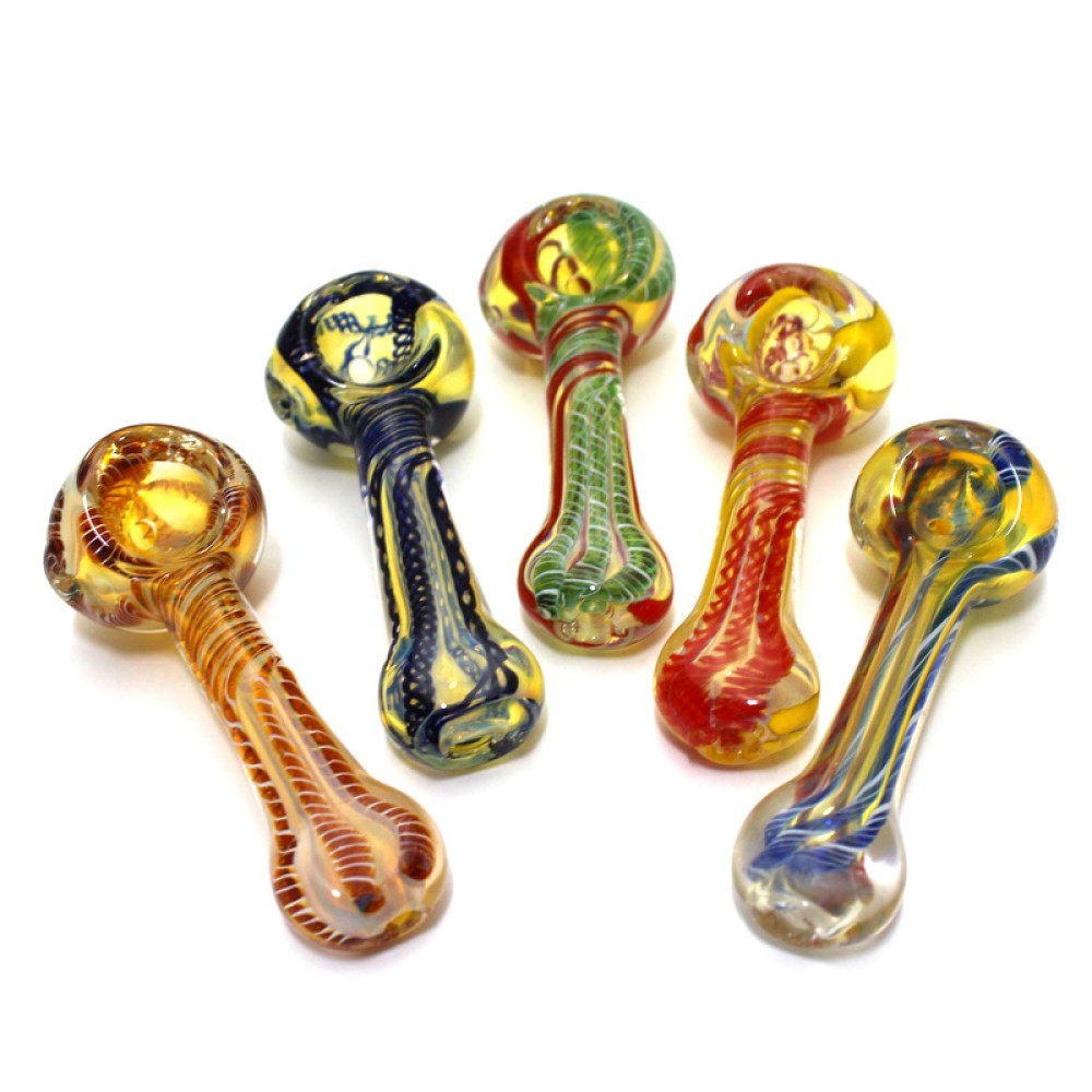 3-inch inner swirl color big head heavy-duty glass pipe featuring colorful swirl detailing, thick glass construction, distinctive head design, and polished finish.