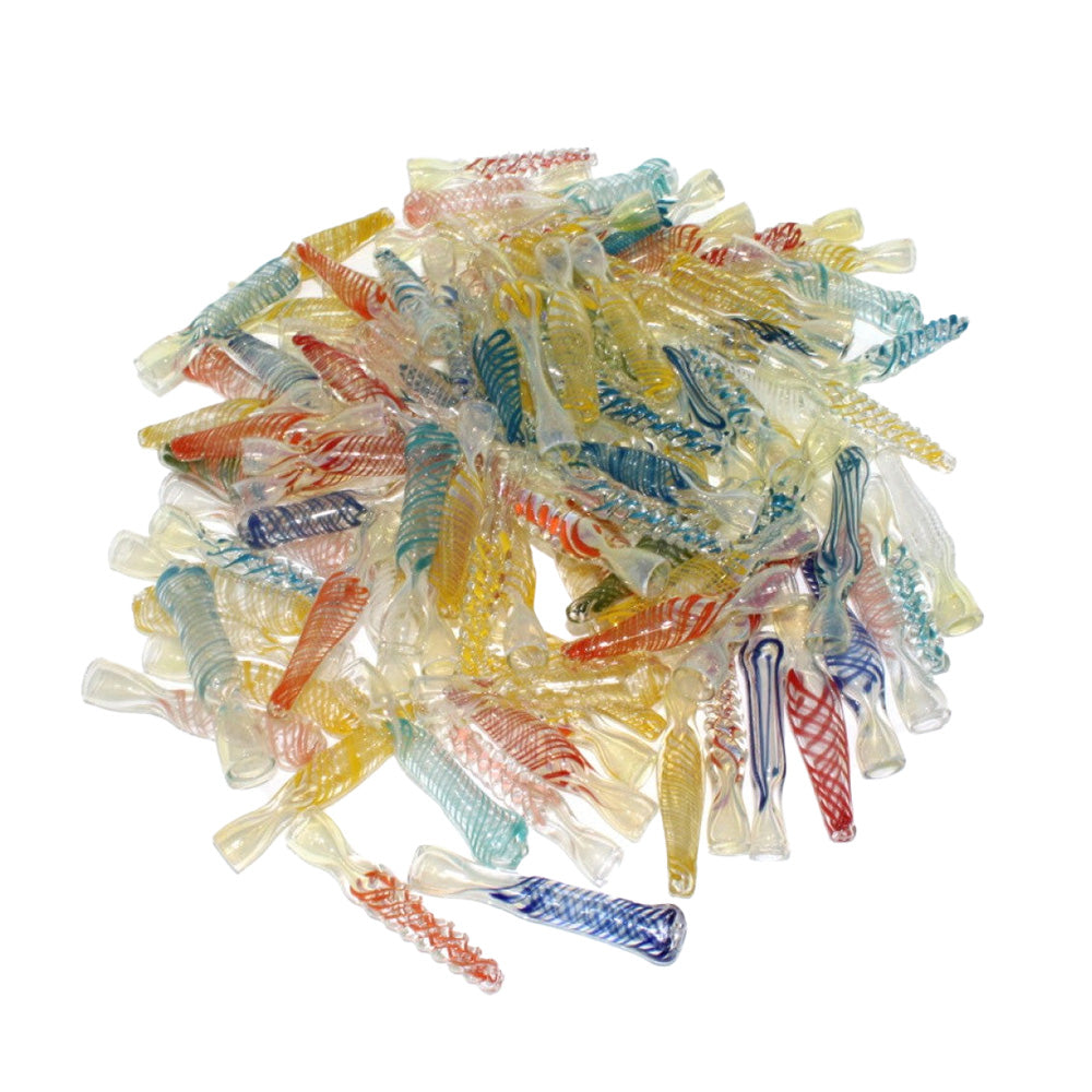 3-inch mixed and match color glass chillum 100-piece bundle featuring assorted colors, smooth glass construction, compact design, and vibrant styling.