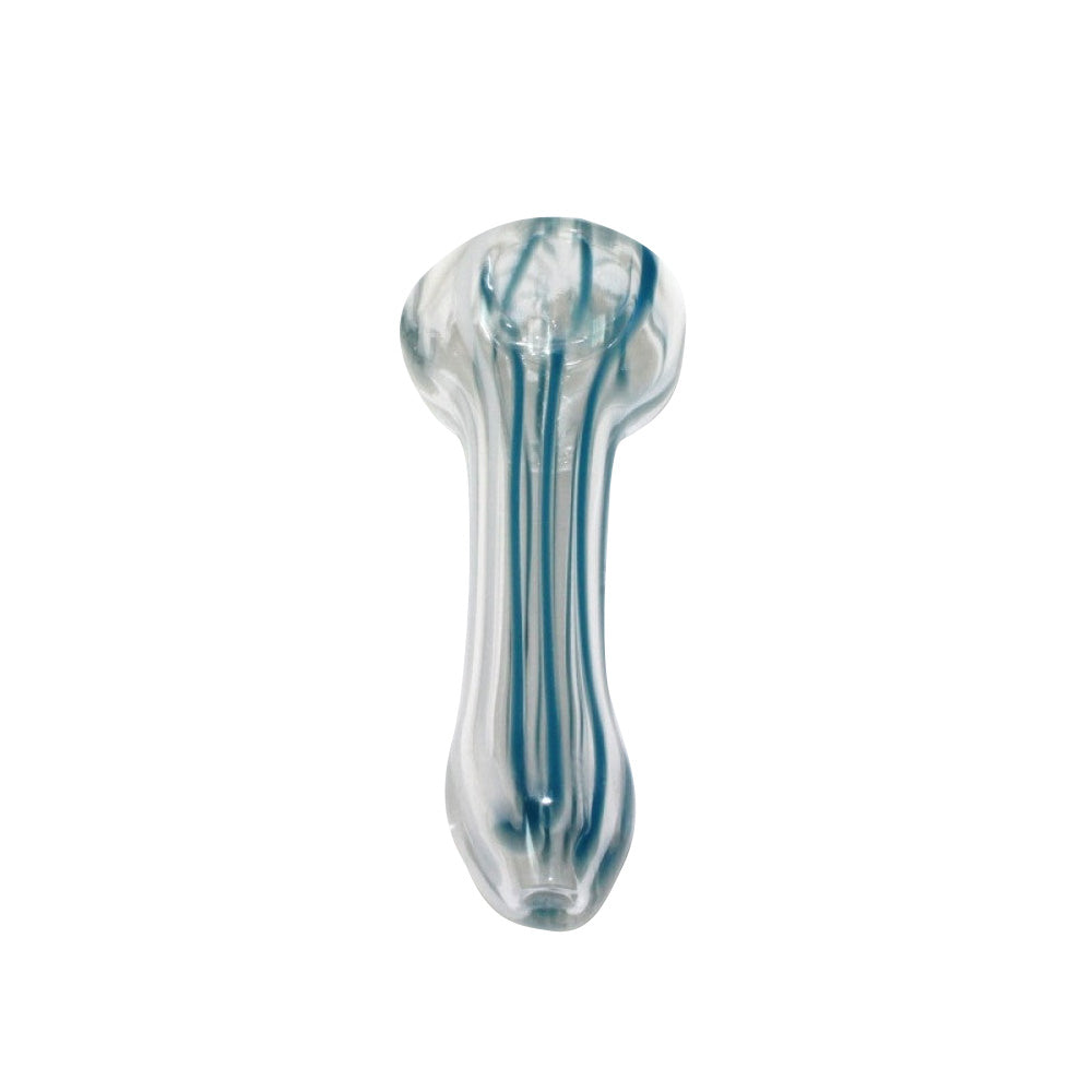 3-inch multi-color strip glass hand pipe featuring colorful strip patterns, smooth glass construction, compact size, polished finish, and unique styling.