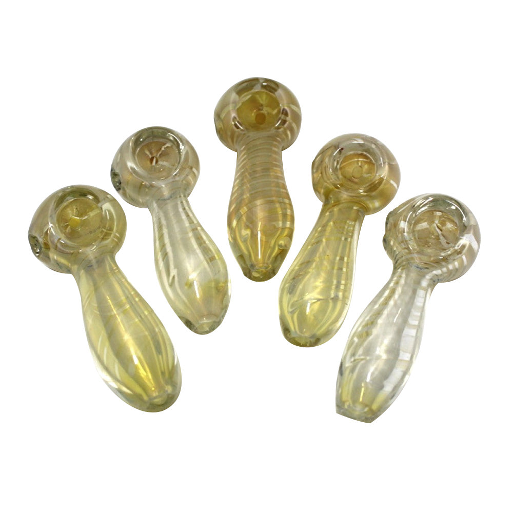 3-inch silver fumed swirl color thick glass hand pipe featuring silver fumed detailing, artistic swirl patterns, sturdy glass construction, and compact design.