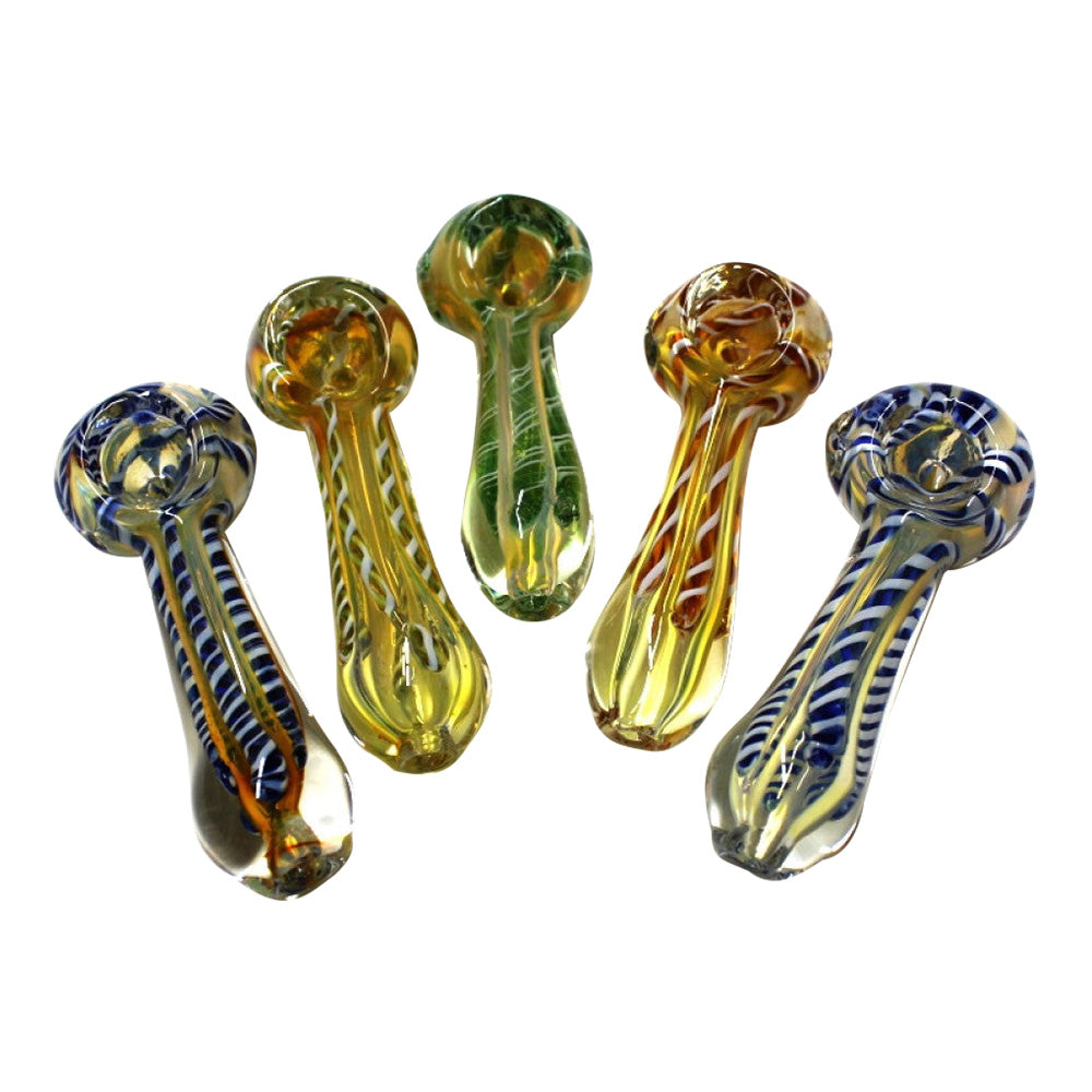 3-inch swirl color glass hand pipe featuring vibrant swirl patterns, smooth glass construction, polished finish, compact size, and artistic design.