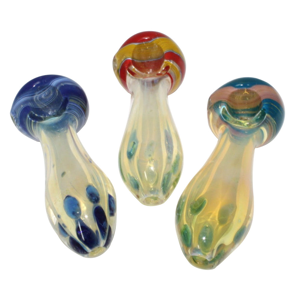 4.5-inch color head bubble heavy-duty glass hand pipe featuring a vibrant color head, unique bubble detailing, sturdy glass construction, smooth polished finish, and distinctive styling.