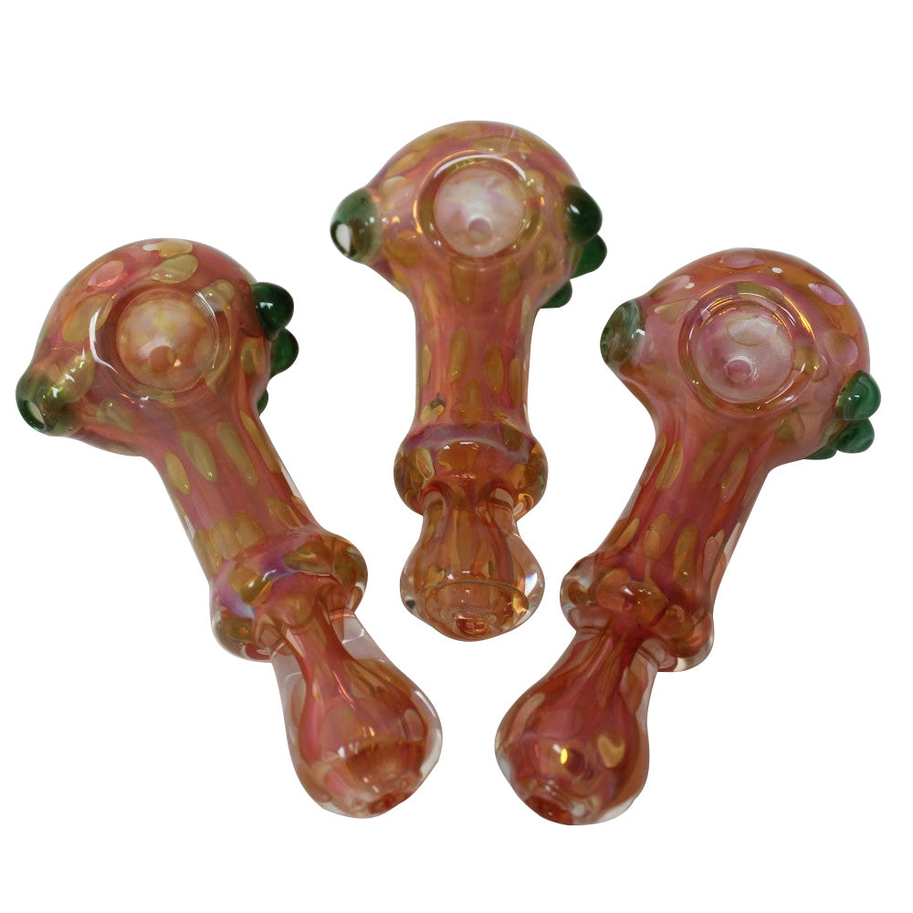 4.5-inch gold fumed step heavy-duty glass pipe featuring gold-fumed detailing, unique stepped design, sturdy glass construction, smooth polished finish, and distinctive artistic styling.