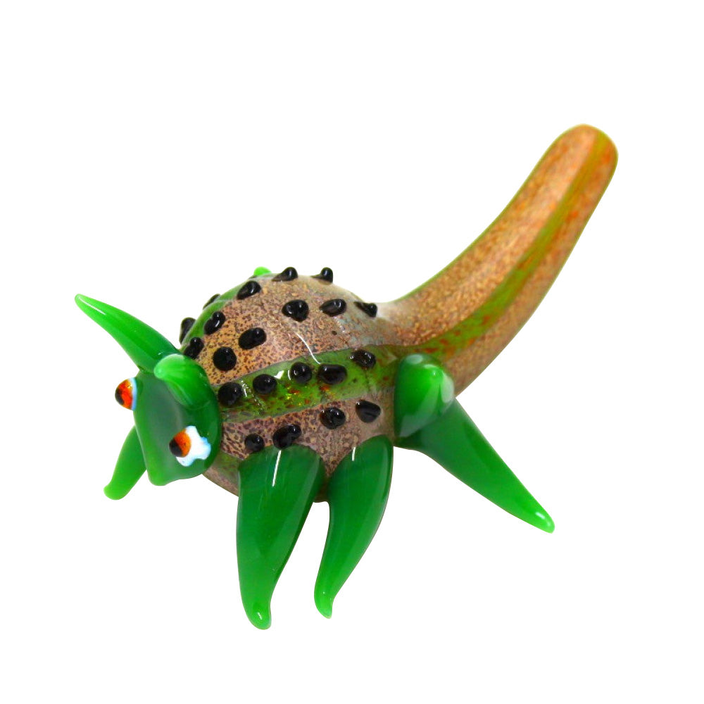 4.5-inch grasshopper design glass pipe featuring a unique insect-inspired shape, detailed artistic glasswork, durable construction, smooth polished finish, and distinctive decorative styling.
