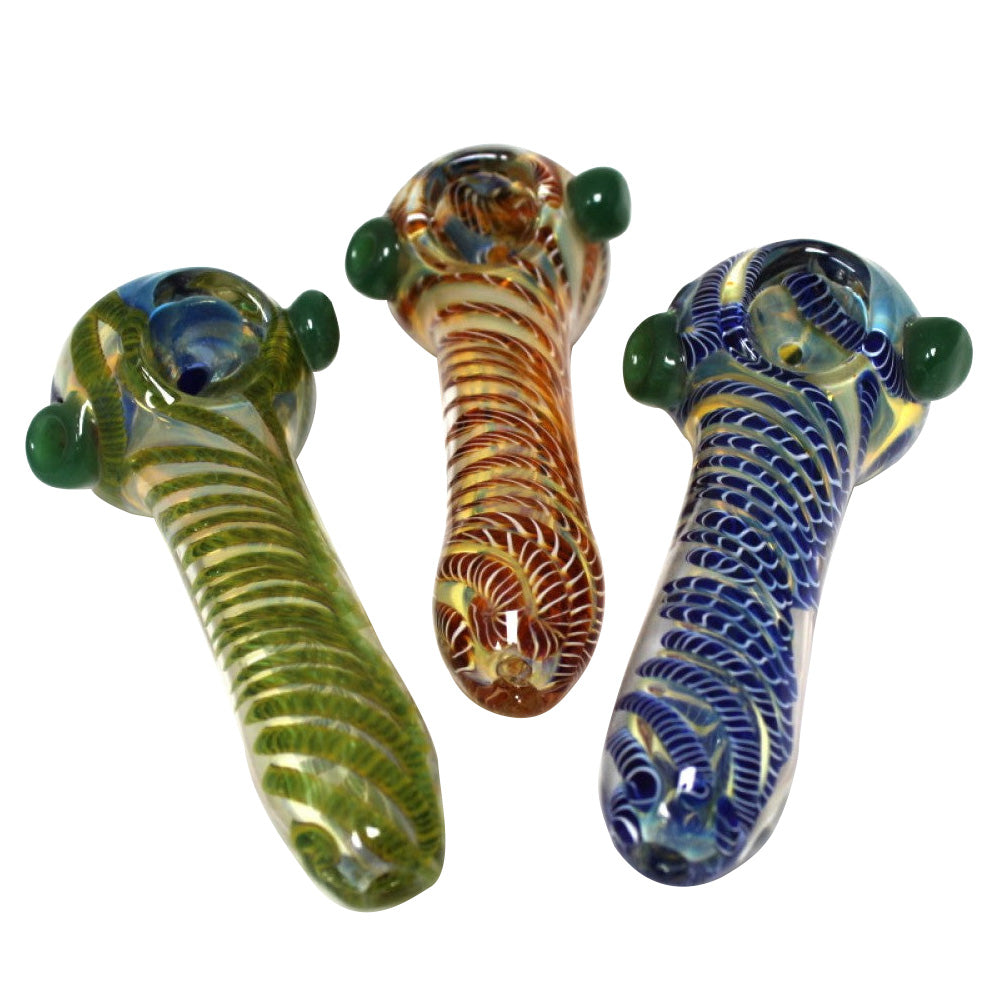 4.5-inch inner swirl color heavy-duty glass hand pipe featuring vibrant swirl colors, artistic glasswork, sturdy glass construction, smooth polished finish, and distinctive styling.