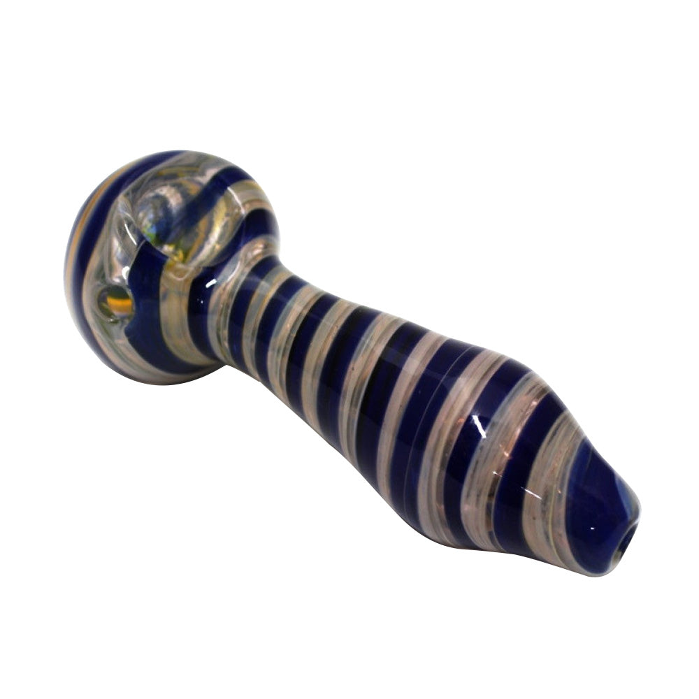 4.5-inch multicolor swirl heavy-duty glass hand pipe featuring colorful swirling patterns, durable glass construction, smooth polished finish, artistic detailing, and distinctive styling.
