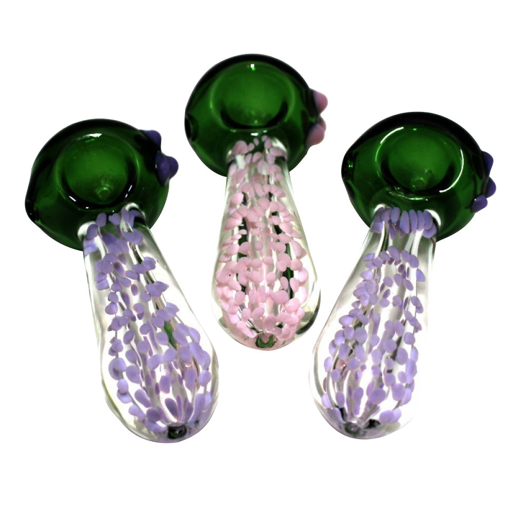 4.5-inch new color design bubble heavy-duty glass hand pipe featuring vibrant colors, unique bubble detailing, sturdy glass construction, smooth polished finish, and artistic styling.