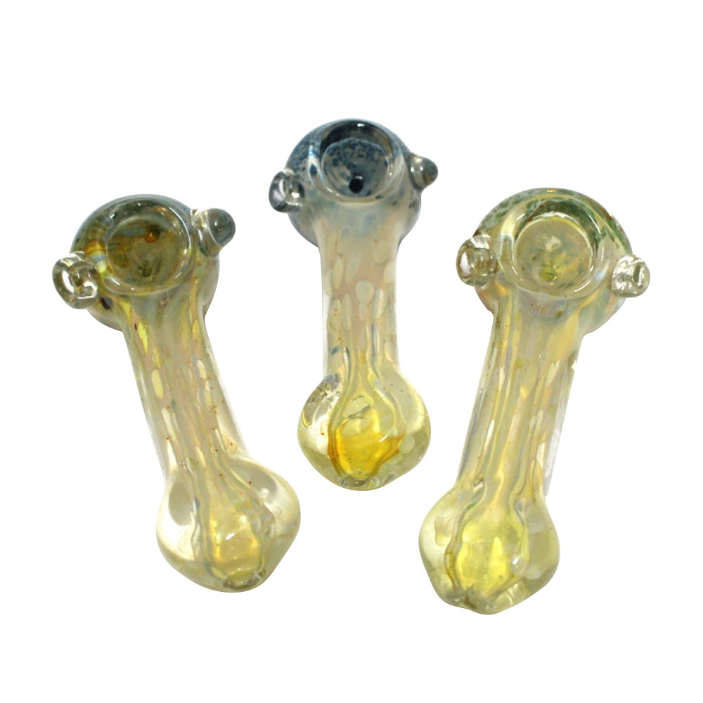 4.5-inch silver fumed bubble art heavy-duty glass hand pipe featuring silver-fumed detailing, unique bubble art design, sturdy glass construction, smooth polished finish, and artistic styling.
