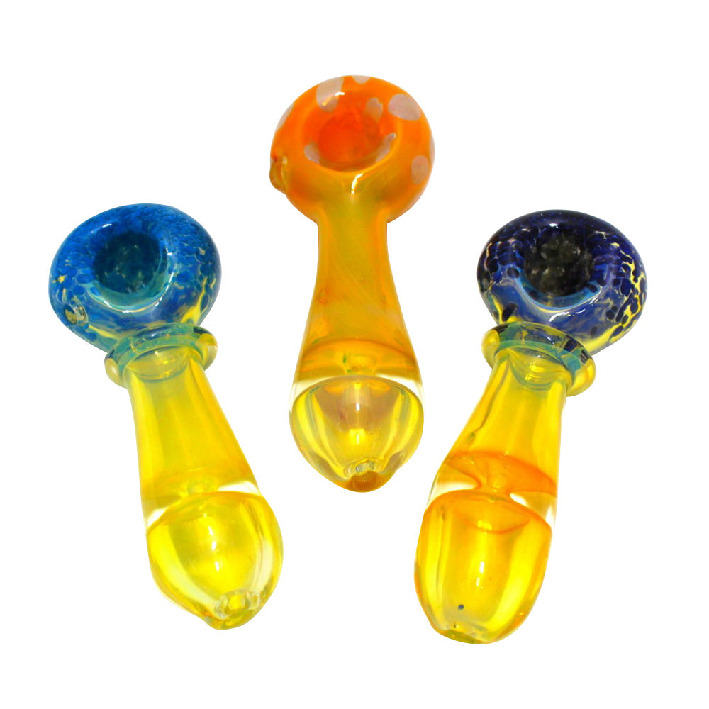 4.5-inch transparent color heavy-duty glass hand pipe featuring vibrant translucent colors, sturdy glass construction, smooth polished finish, clean design, and unique artistic styling.