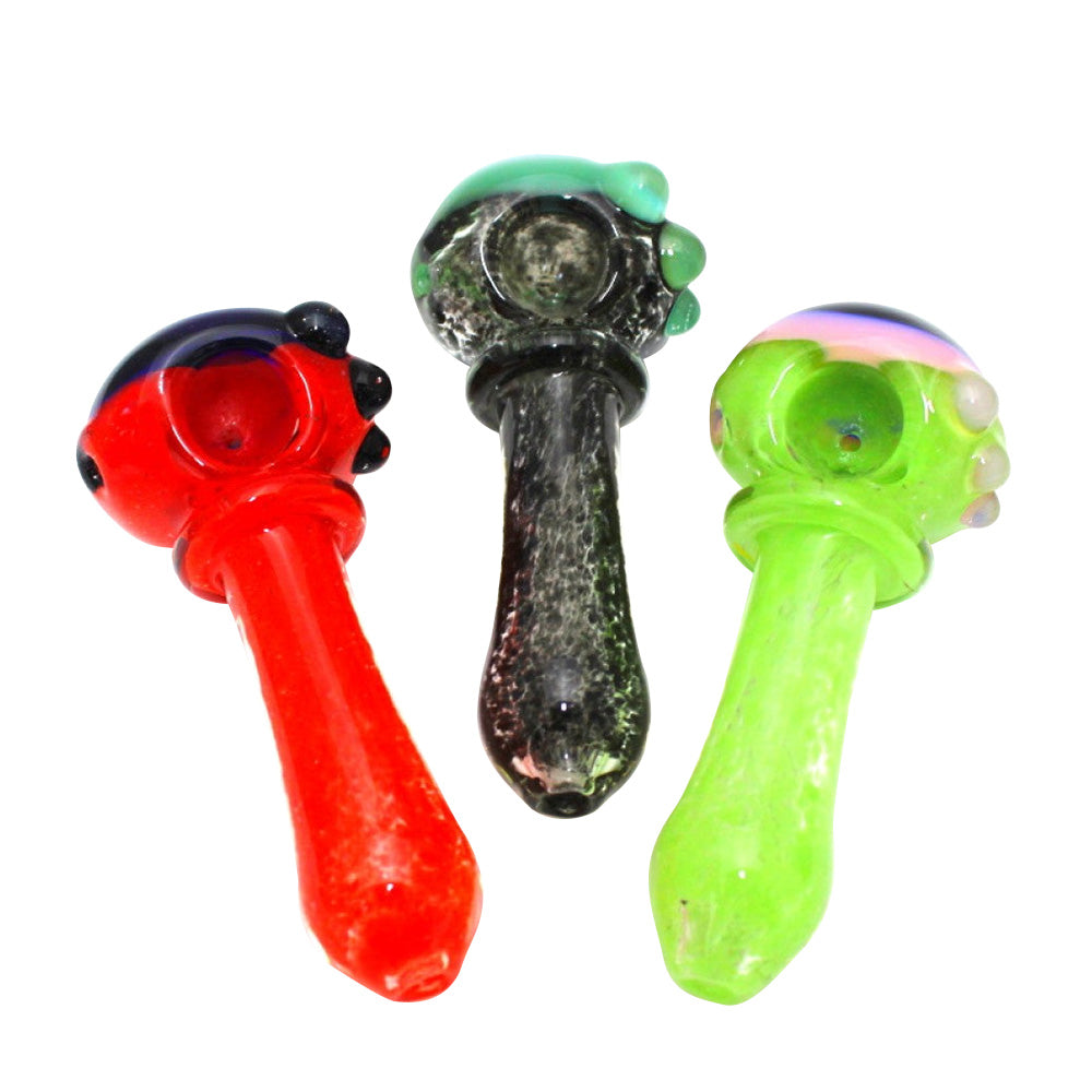 4.5-inch tube color head heavy-duty glass hand pipe featuring a tube-style design, vibrant color head, sturdy glass construction, smooth polished finish, and unique artistic detailing.