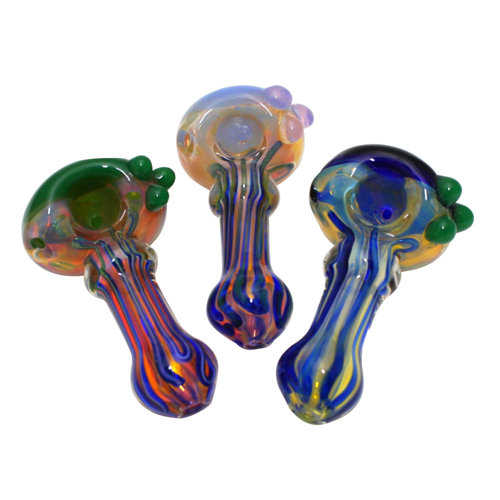 4-inch 3-dot tube color heavy-duty glass hand pipe featuring colorful tube design, three dot accents, sturdy glass construction, smooth finish, and unique styling.
