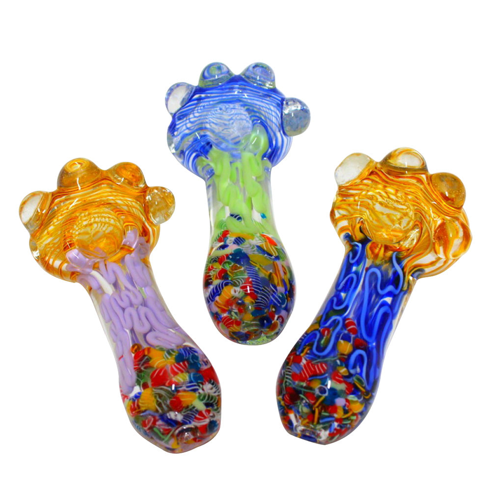 4-inch cubed design confetti color heavy-duty glass pipe featuring vibrant confetti colors, unique cube detailing, sturdy glass construction, smooth finish, and artistic styling.