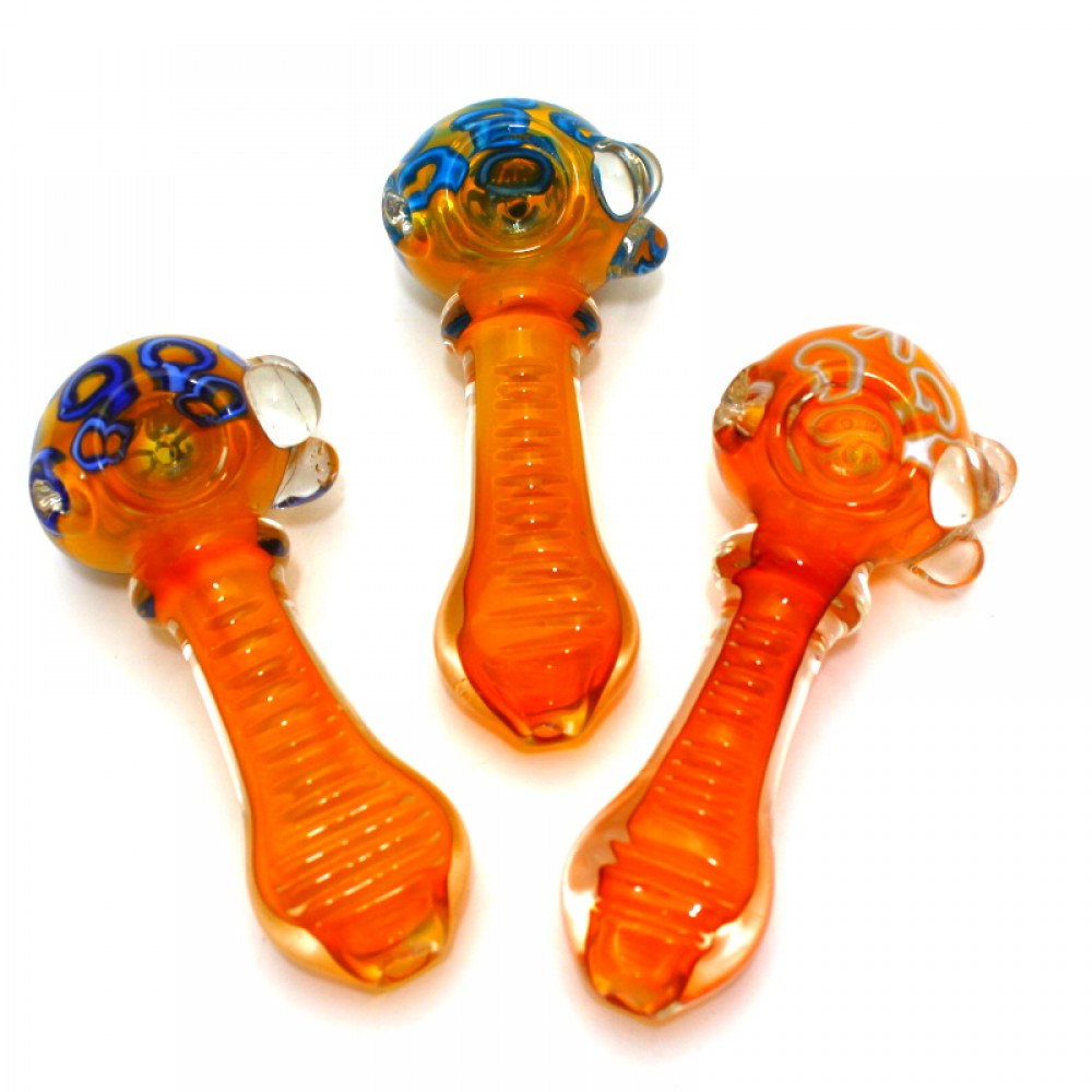 4-inch gold fumed art design heavy-duty glass hand pipe featuring gold-fumed detailing, artistic patterns, sturdy glass construction, smooth finish, compact size, and unique styling.