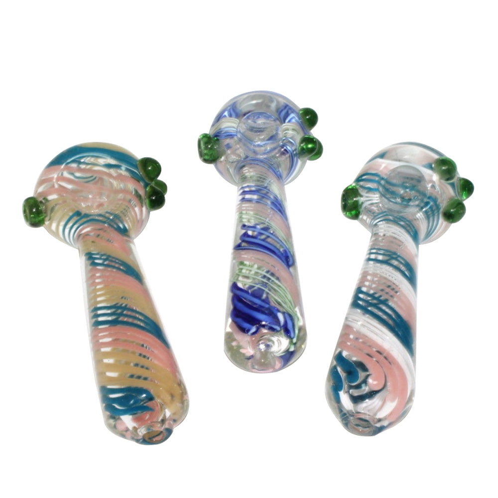 4-inch inner multi swirl color heavy-duty glass hand pipe featuring vibrant swirl patterns, colorful inner detailing, sturdy glass construction, smooth finish, and artistic styling.