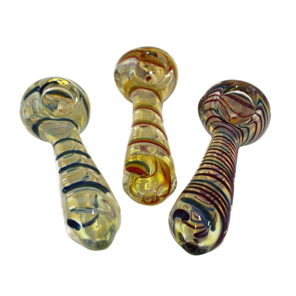 4-inch multi swirl color heavy-duty glass hand pipe featuring vibrant swirl patterns, colorful detailing, sturdy glass construction, smooth finish, and artistic styling.