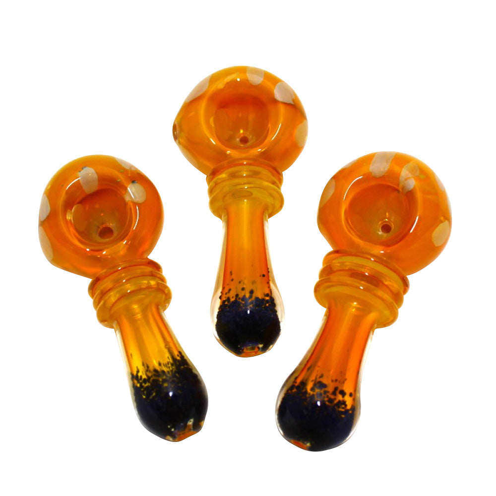 4-inch ribbed design heavy-duty glass hand pipe featuring textured ribbed detailing, sturdy glass construction, smooth polished finish, compact size, and distinctive styling.