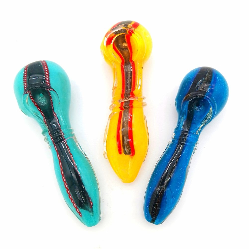 4" Ribbed Design Multi Color Dichro Glass Hand Pipe