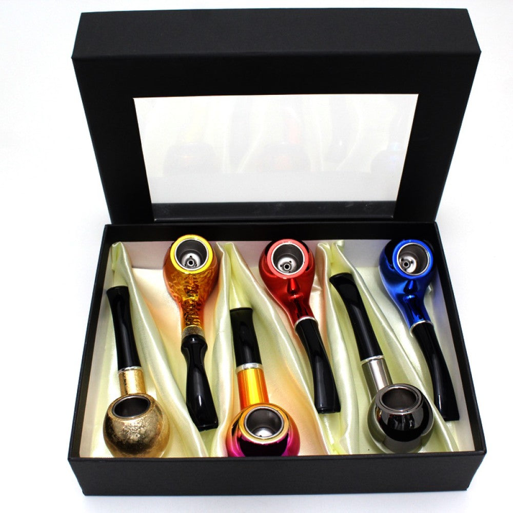 5.5-inch assorted colors Nirvana tobacco pipe featuring classic styling, vibrant color variations, and 6 pipes per box.