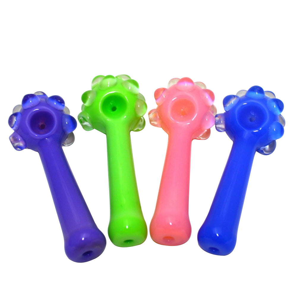 5.5-inch head cubed solid color heavy-duty glass hand pipe featuring a unique cubed head design, solid color finish, sturdy glass construction, smooth polished surface, and modern artistic styling.