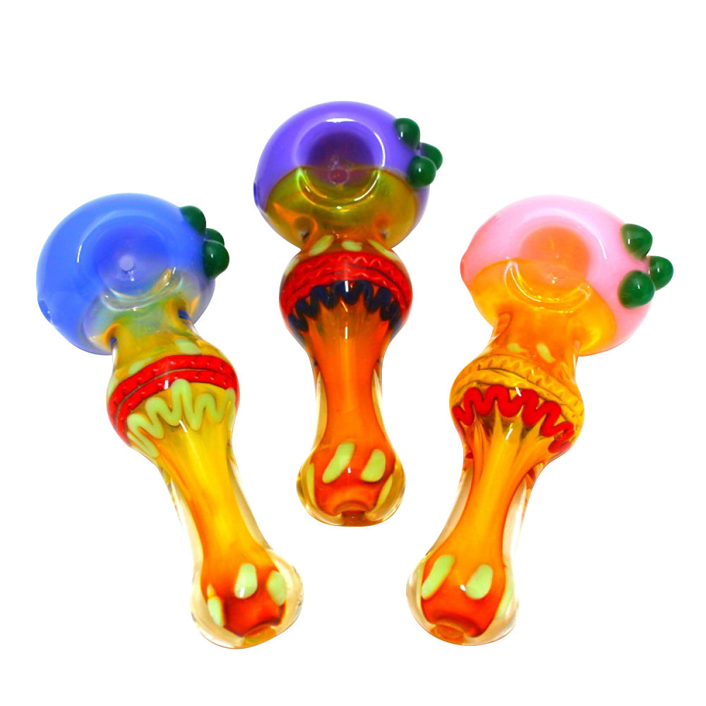 5-inch big head color heavy-duty glass hand pipe featuring a vibrant oversized head design, colorful detailing, sturdy glass construction, smooth polished finish, and distinctive artistic styling.