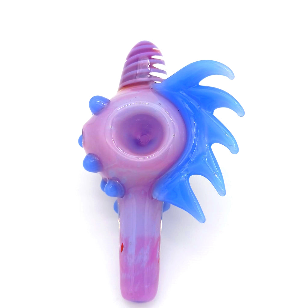 5-inch conch shell spiked design glass hand pipe featuring a shell-inspired shape, distinctive spiked detailing, durable glass construction, smooth polished finish, and artistic styling.