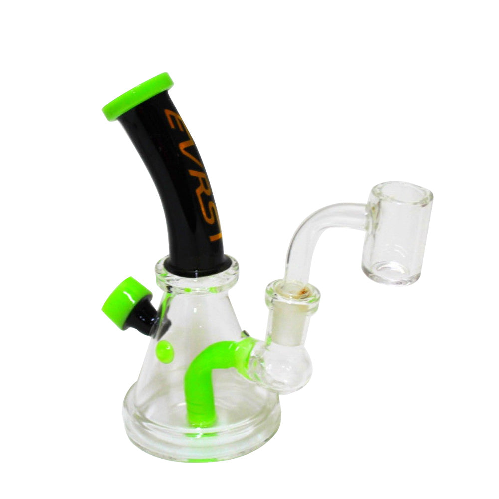 5-inch EVRST Tube Color Dab Rig Water Pipe featuring durable glass construction, vibrant colored design, 14mm male banger, stable base, and glass-on-glass connection.