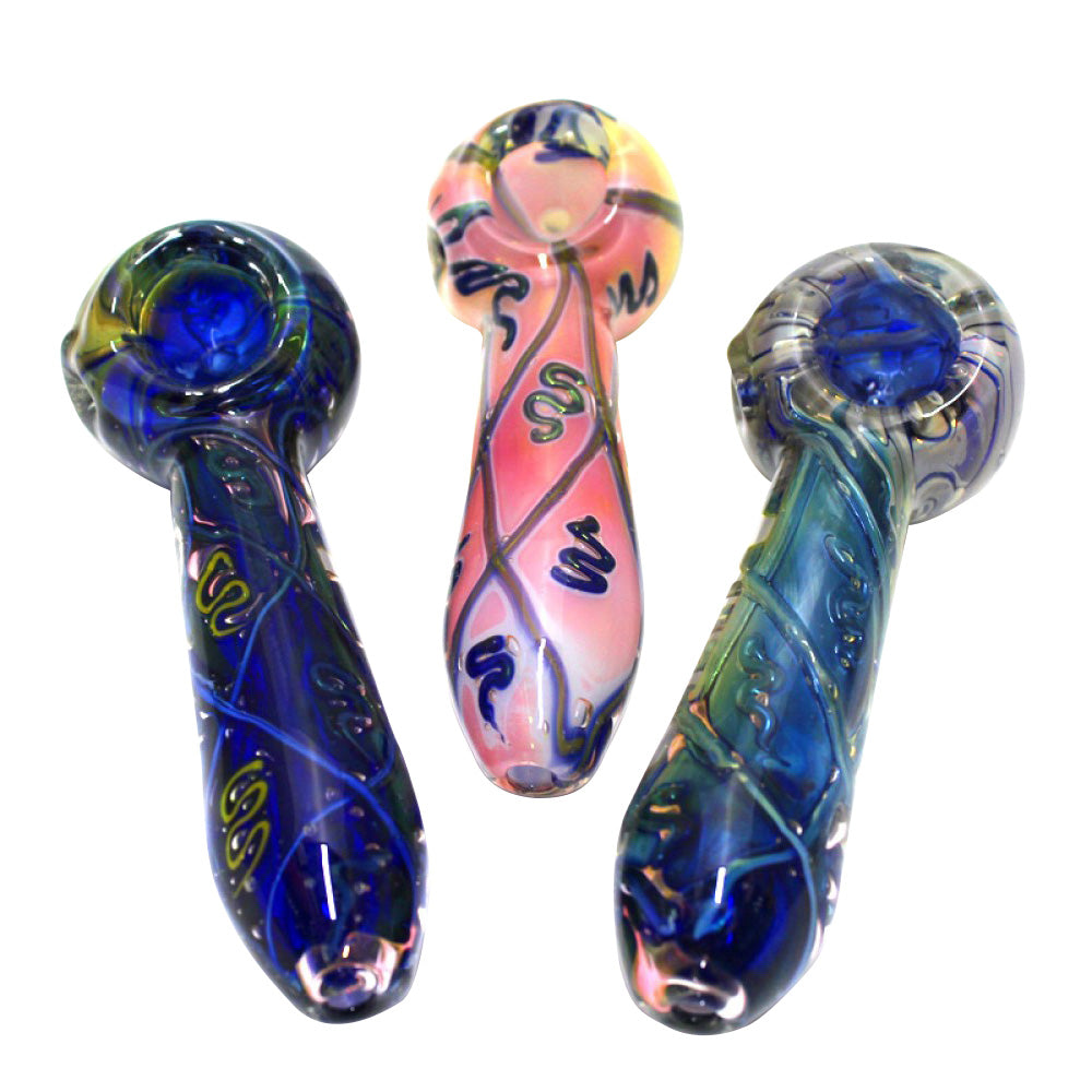 5-inch full bubble art heavy-duty thick glass hand pipe featuring a full bubble art design, thick glass construction, vibrant artistic detailing, smooth polished finish, and distinctive styling.