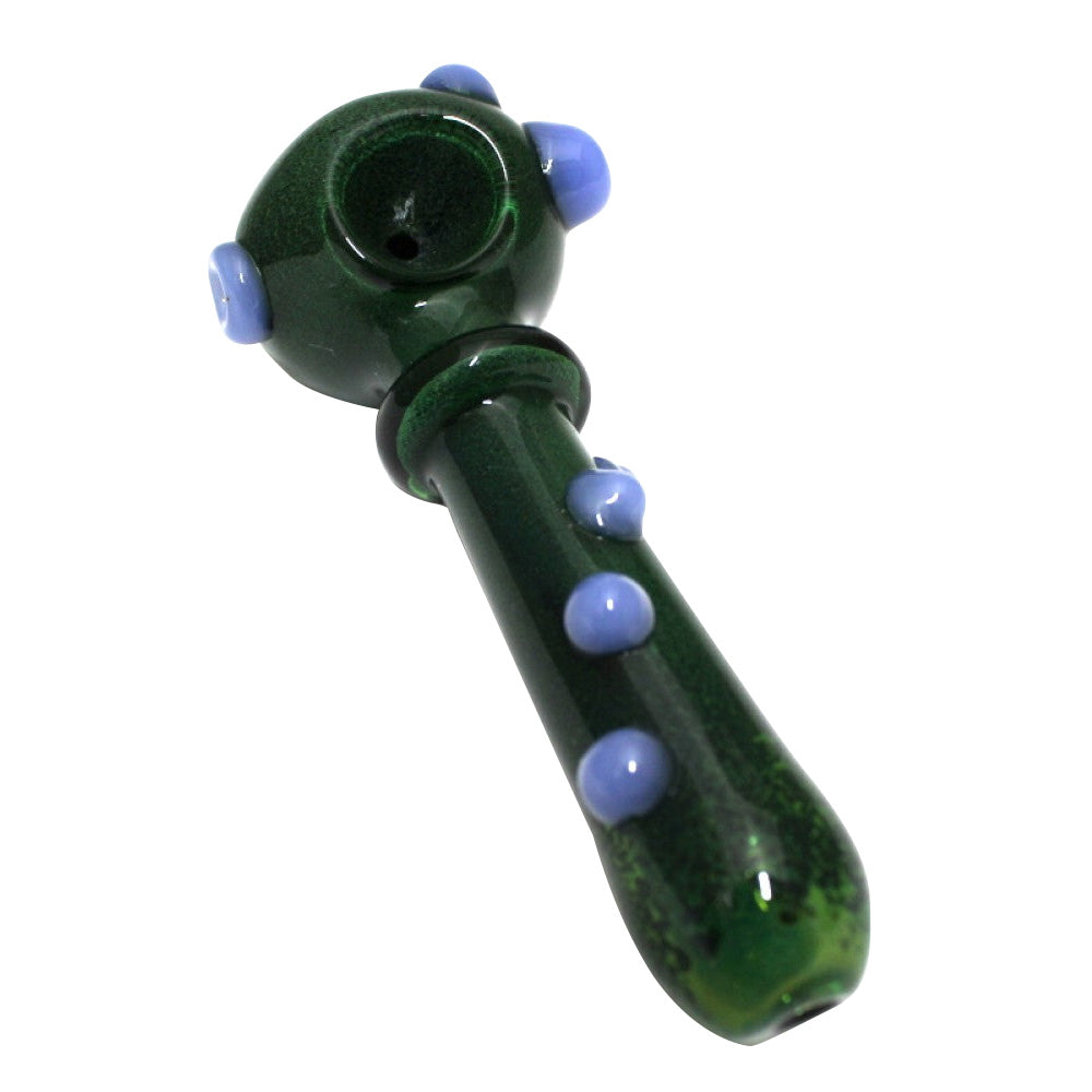 5-inch green cubed heavy-duty glass hand pipe featuring a geometric cube design, vibrant green color, sturdy glass construction, smooth polished finish, and distinctive artistic styling.