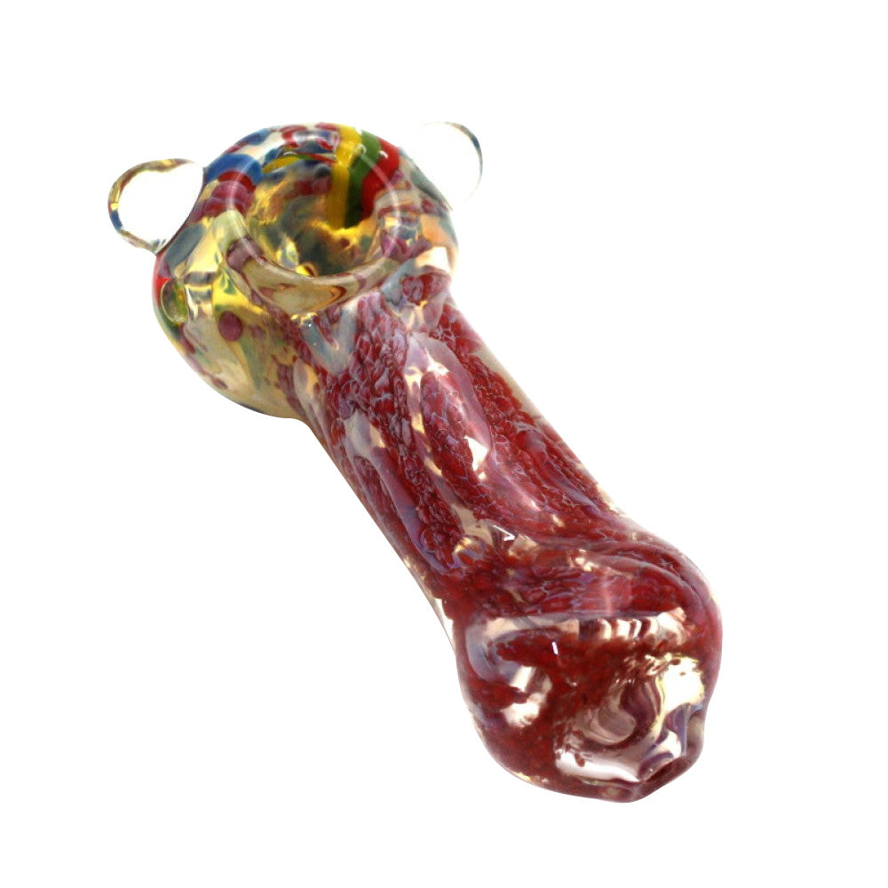 5-inch jumbo color extra heavy-duty glass hand pipe featuring vibrant color accents, thick sturdy glass construction, smooth polished finish, artistic detailing, and distinctive styling.