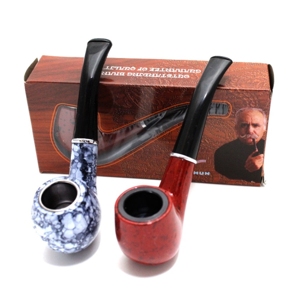 5-inch Sherlock style durable tobacco pipe featuring a classic curved design, sturdy construction, smooth polished finish, comfortable mouthpiece, and compact profile.