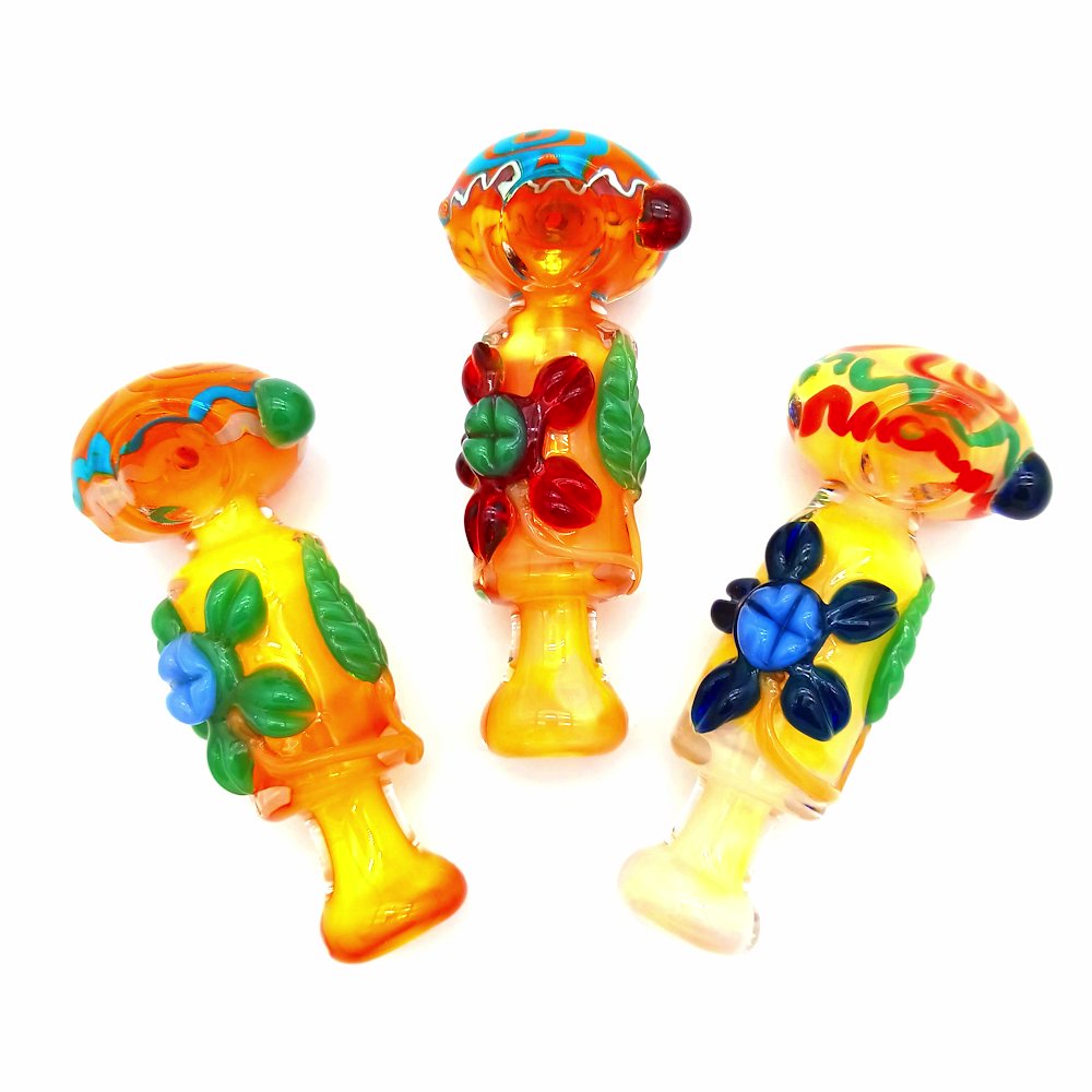 5'' Art Color Flower Leaf Design Heavy Duty Glass Hand Pipe