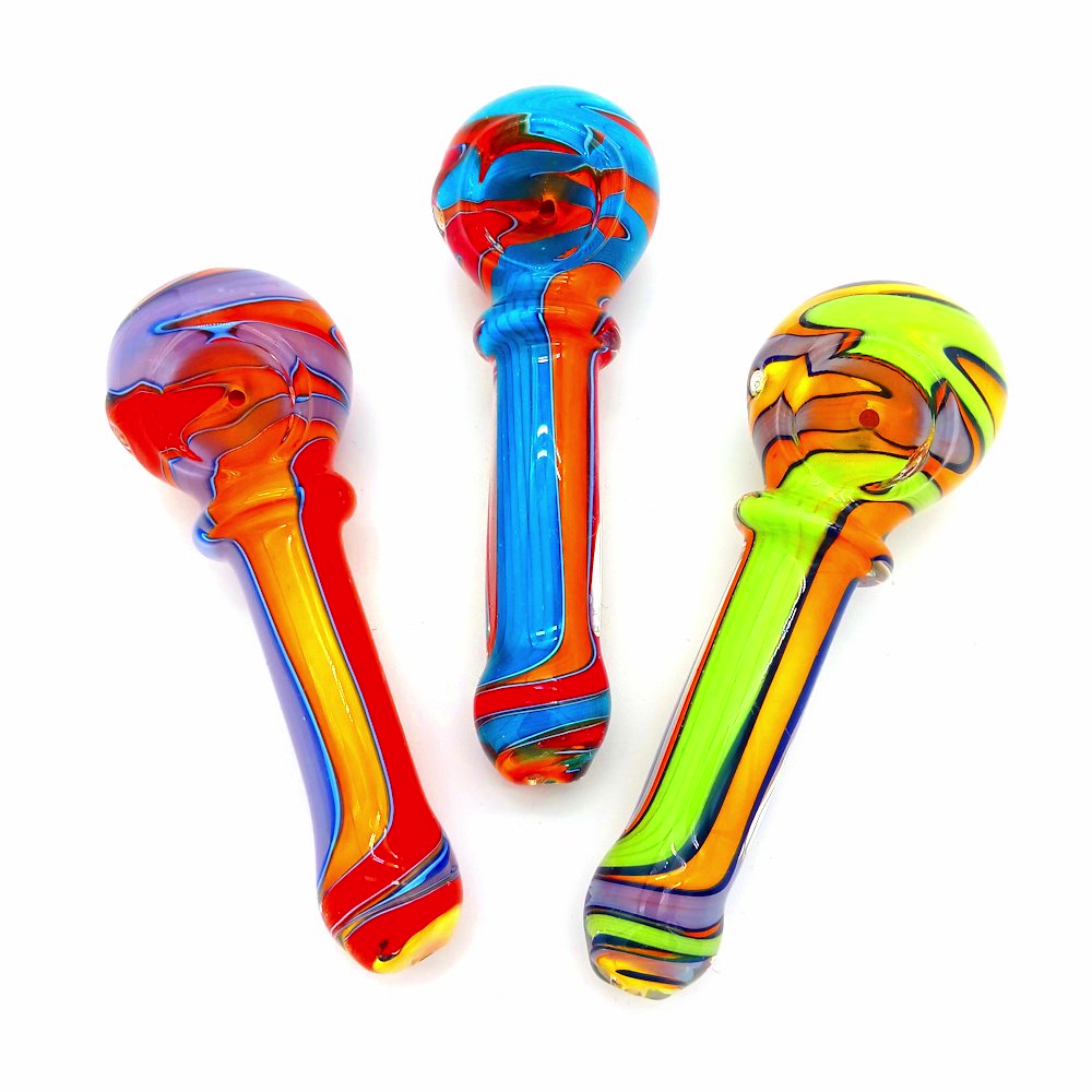 5'' Multicolor spiral Head Design Heavy Duty Glass Hand Pipe