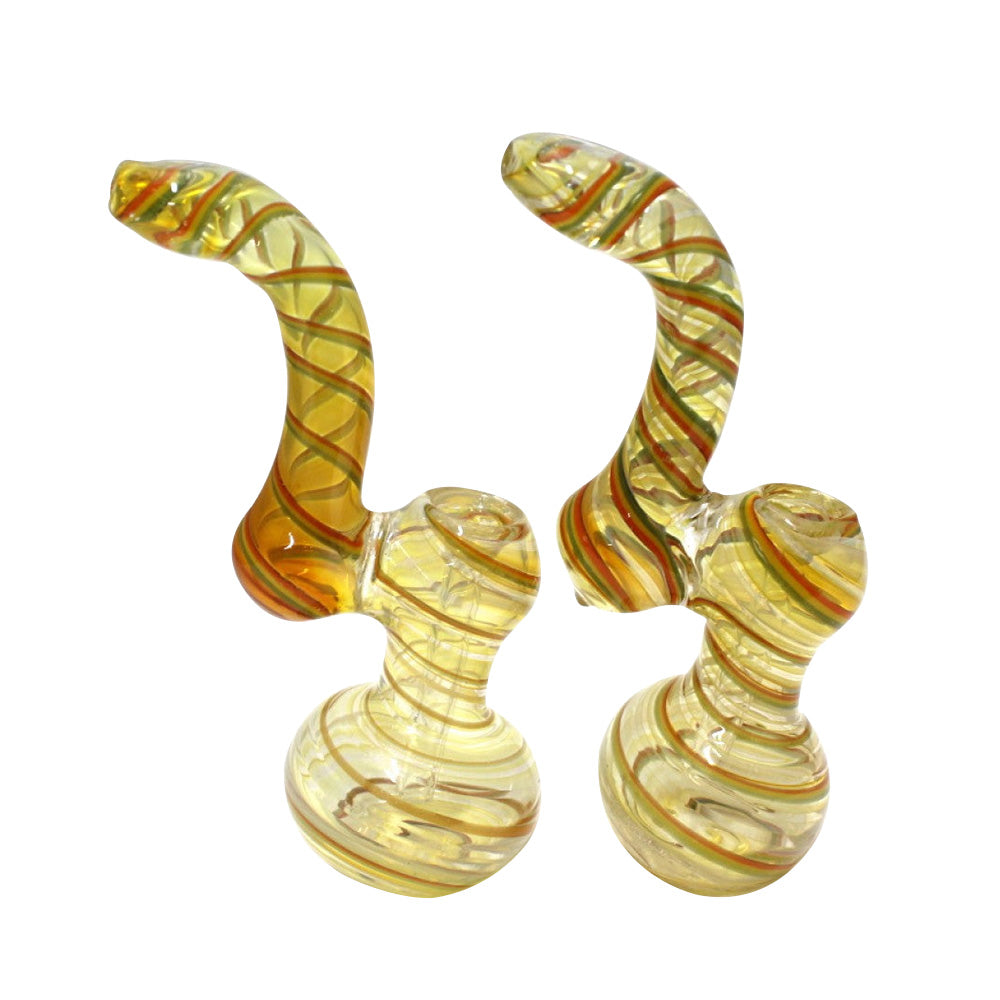 6.5-inch swirl multi-color heavy-duty glass bubbler featuring vibrant patterns, large size, durable glass construction, and water chamber.