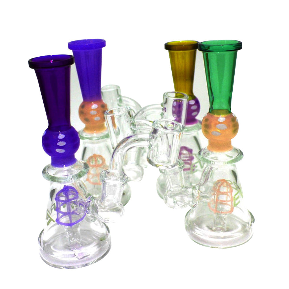 6-inch EVRST Dotted Color Design Dab Rig Water Pipe featuring durable glass construction, colorful dotted pattern, 14mm male banger, stable base, and compact design.
