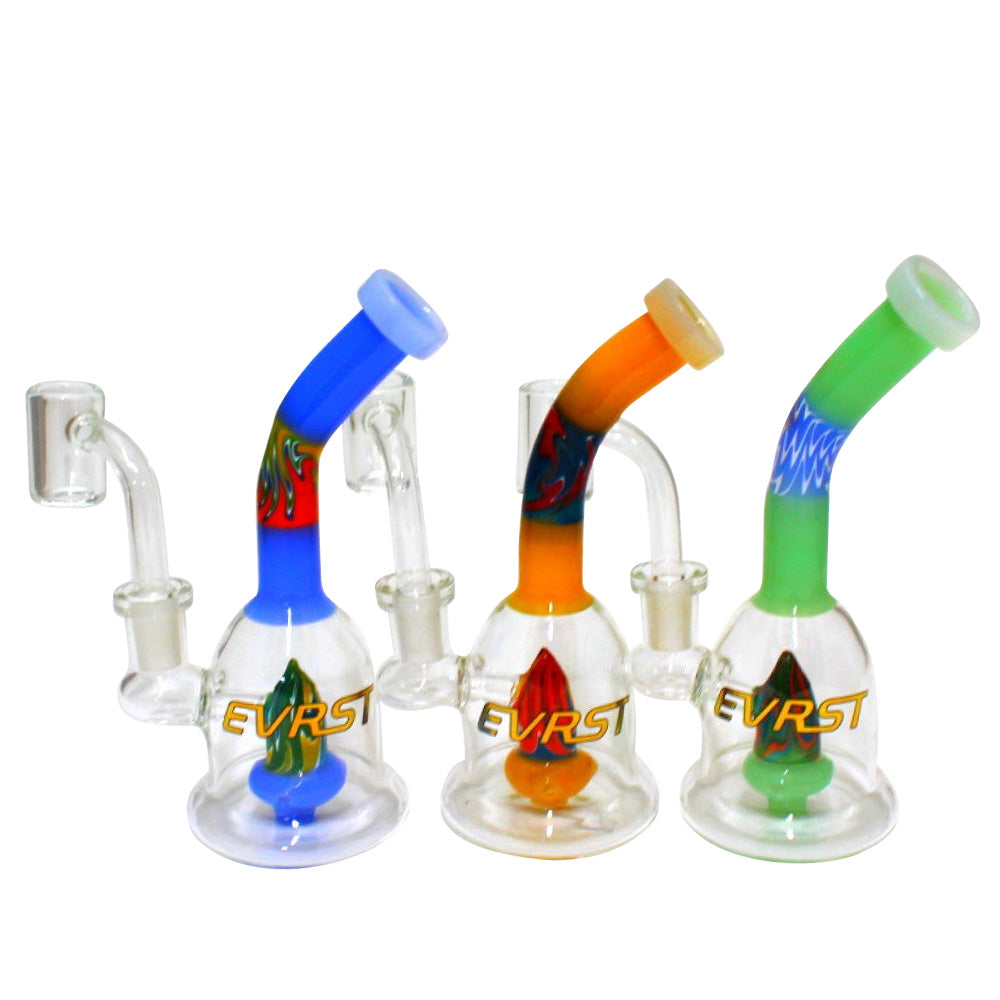 6-inch EVRST Tube Zig Zag Color Dab Rig Water Pipe featuring durable glass construction, colorful zig-zag design, 14mm male banger, water filtration, and stable base.